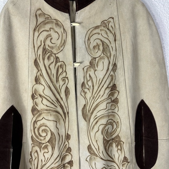 Suede Leather Vintage Cape Poncho Fringe Western - Picture 8 of 8
